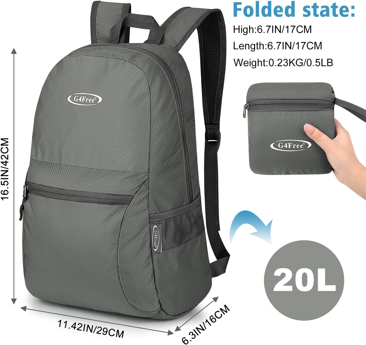 G4Free 20L Lightweight Packable Backpack Foldable Travel Hiking Daypack for Men and Women