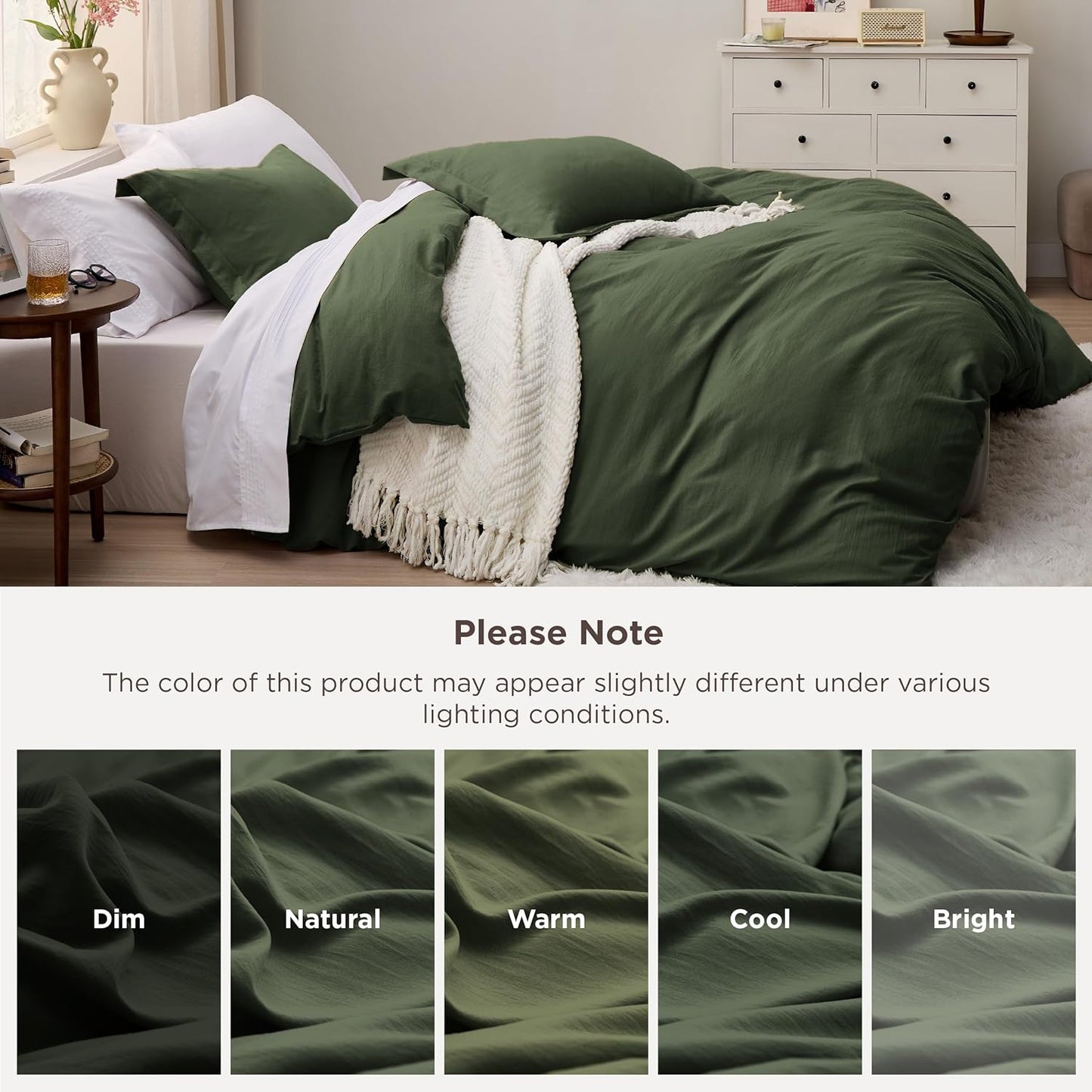 Funda nórdica blanca Bedsure, tamaño Queen, 3 piezas, aspecto de algodón prelavado, juego de cama extrasuave, incluye 1 funda nórdica de 228 x 228 cm con cierre de cremallera y 2 fundas de almohada, edredón no incluido