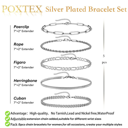 Goldarmbänder für Frauen Stapel Nicht Anlaufen, 14K Vergoldete Stapelbare Armbänder Set für Frauen Trendy, Wasserdicht Einfacher Schmuck Sets Geschenke Inklusive Perlen-/Kuban-/Büroklammer-/Fischgräten-/Seilglieder-Kette, Modeaccessoires