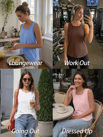 AUTOMET Womens Square Neck Tank Tops Loose Fit 2026 Summer Tops Clothes Fashion White M