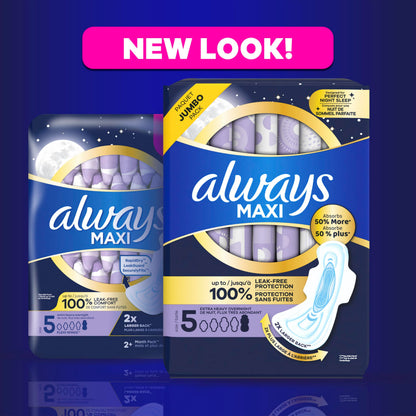 Always Maxi Overnight Damenbinden mit Flügeln, Größe 5, Extra Starker Auslaufschutz für die Nacht, Unparfümiert, 36 Stück