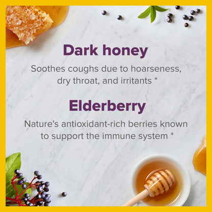Zarbee's Honey Cough Syrup + Immune for Adults & Children 12+, Cough Syrup with Dark Honey, Real Elderberry, Vitamin C, D & Zinc for Immune Support*, Drug-& Alcohol-Free, Berry, 8 fl. oz (Pack of 2)