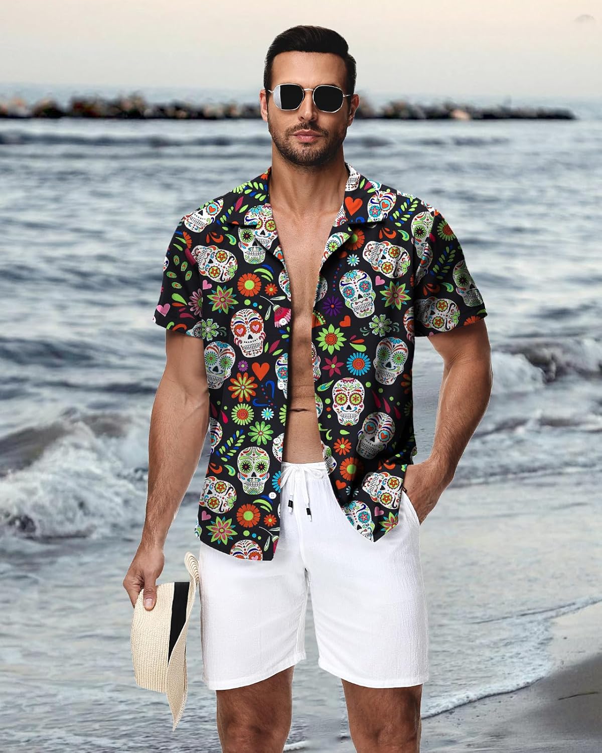 HMIYA Herren Hawaiihemden Kurzarm Button-Up Hemd Herren S-3XL