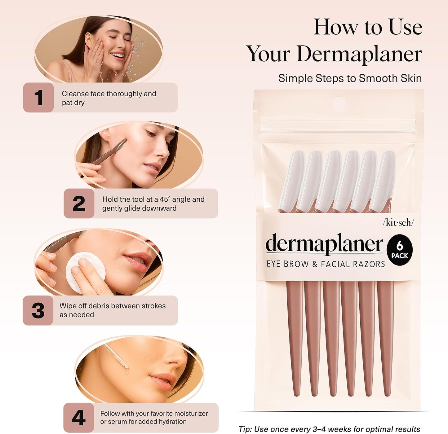 Kitsch Dermaplaning-Rasierer für Damen & Herren – Gesichtsrasierer, Augenbrauenrasierer & Gesichtshaarentferner – Peeling-Gesichtsrasierer & Hautpflege-Tool für glattere Haut – Terracotta, 12 Stück