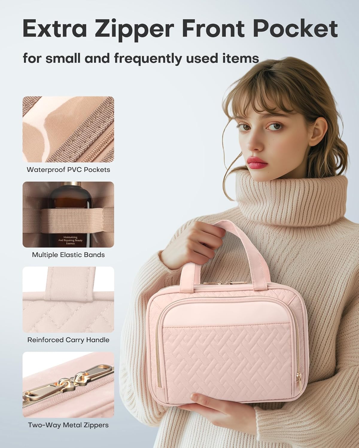HOTOR Kulturbeutel für Damen – Geräumiger Kulturbeutel für Herren, Wasserdichte Make-up-Tasche mit Aufhängehaken und mehreren Fächern, Reiseaccessoires, Reiseutensilien, Schwarz, Mittel
