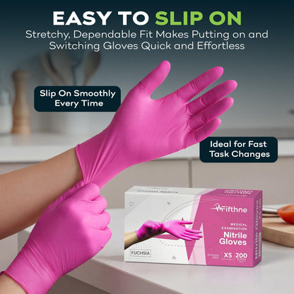 FifthPulse Fuchsia Hot Pink Nitrile Disposable Gloves -3 Mil Medical Exam Nitrile Gloves -Powder and Latex Free