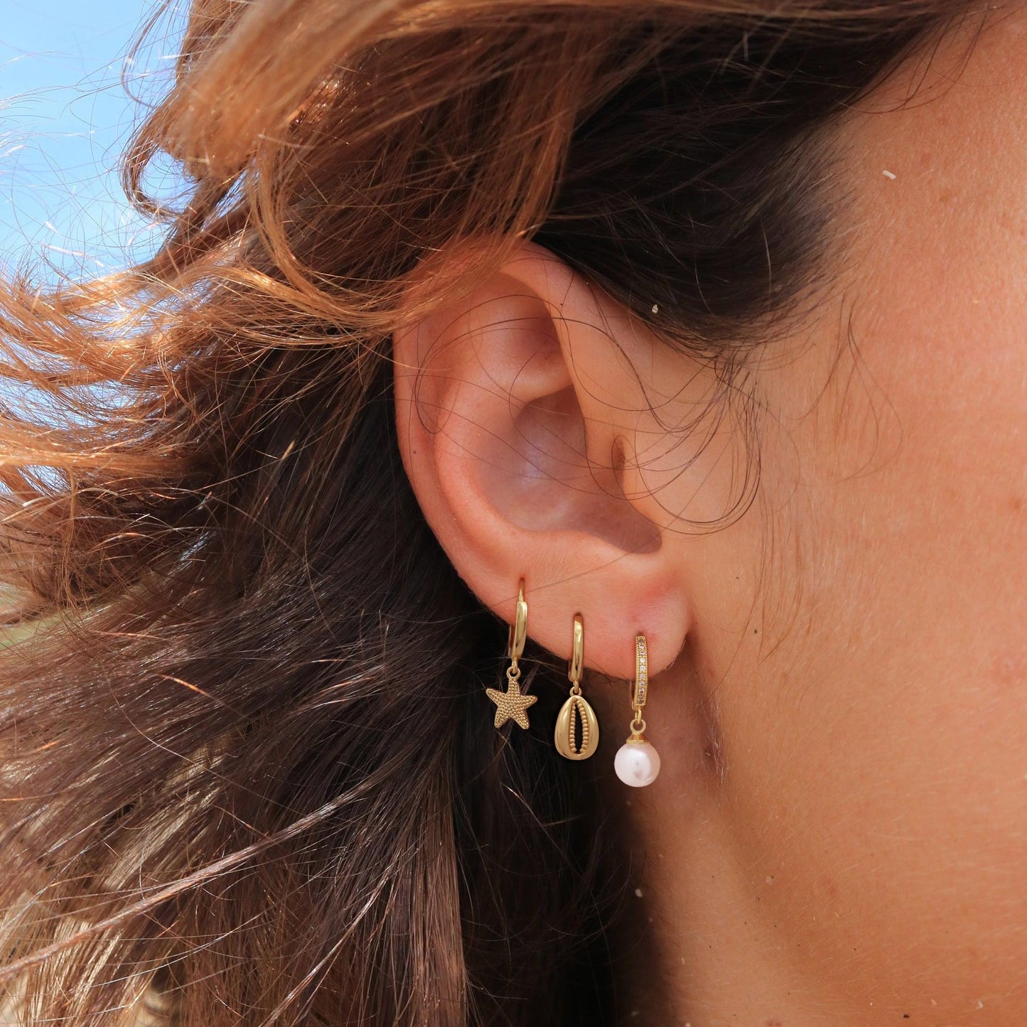 Gold Earrings For Women, Dainty Huggie Earrings Stack 14K Gold Plated Pearl Dangle Earrings for Women Trendy Cute Hypoallergenic Unique Gold Earring Stack Fashion Gold Jewelry Gifts