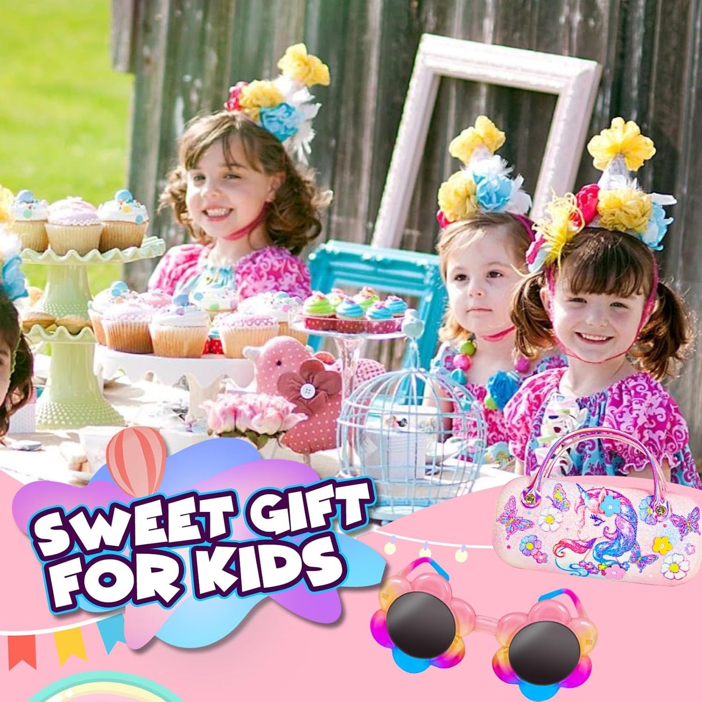 PinkSheep Sonnenbrille für Mädchen, polarisierte Sonnenbrille für Babys und Kinder mit Etui, Einhorn, Oval, Katzen, Herzbrillen, UV400-Schutz