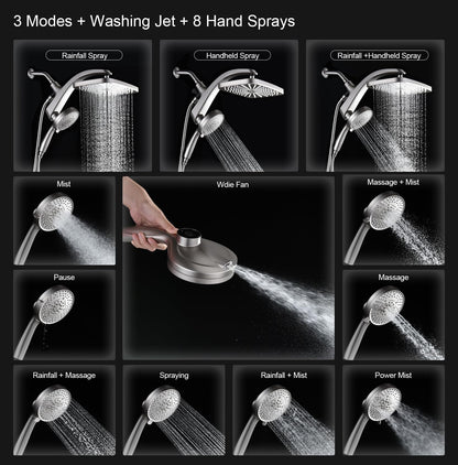 BOZYBO Rain Shower Head with Handheld: High Pressure Shower Heads with Handheld Spray Combo, 12" Rainfall Shower Head and 9 Sprays Hand Showerheads with Magnetic Docking and Power Jets, Chrome