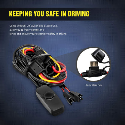 Nilight 4Pcs Car Underglow Neon Accent Strip Lights 252 LEDs RGB 8 Color Sound Active Function Music Mode with Wireless Remote Control Underbody Light Strips for Cars Van SUV Truck
