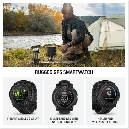Garmin Instinct® 3 45mm, AMOLED Display, Rugged Outdoor GPS Smartwatch, Metal-Reinforced Bezel, Built-in Flashlight, Up to 18 Days of Battery Life, Black