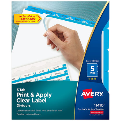 Avery 8 Tab Dividers for 3 Ring Binder, Easy Print & Apply Clear Label Strip, Index Maker Customizable Multicolor Tabs, 25 Sets (11424)
