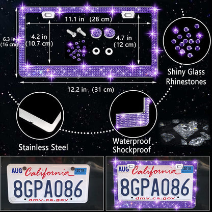 NBTEPEM 27-Piece Bling Car Accessories Set - Universal Fit Steering Wheel Covers, License Plate Frames, Phone Holder, Car Fast Charger, Coasters (Pink)