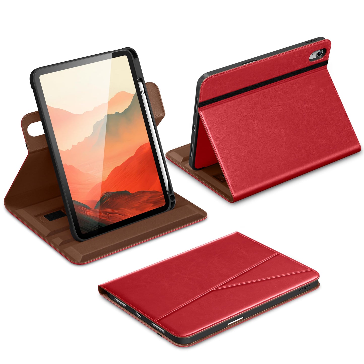 DTTO for iPad A16 Case, iPad 11th / 10th Generation Case (2025/2022), 360 Degree Rotating Premium Leather Folio Stand Cover with Pencil Holder, Brown