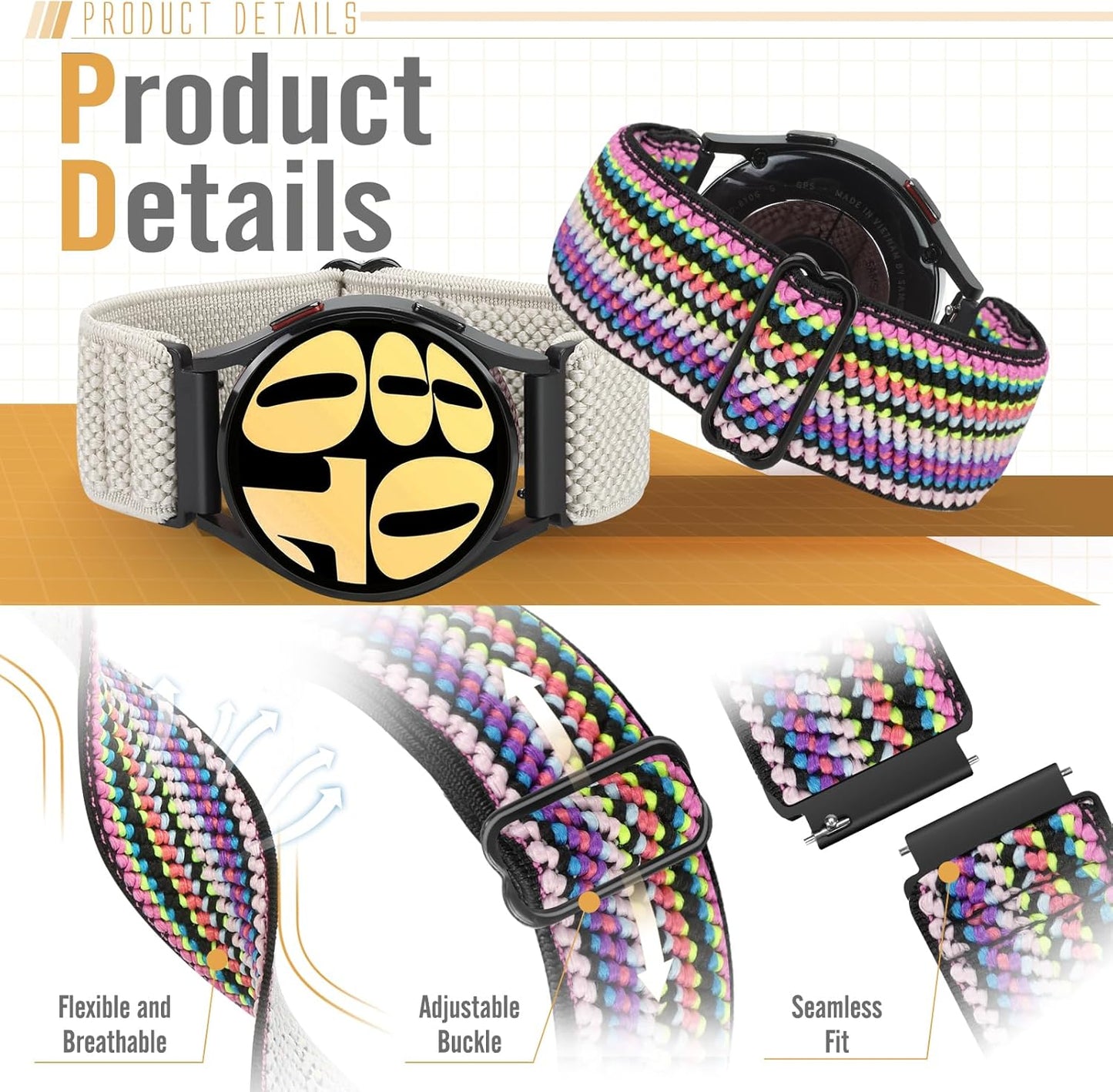 Runostrich Schnellverschluss-Nylon-Uhrenarmband - Breitenwahl - 18mm, 19mm, 20mm, 22mm, 24mm elastische Uhrenarmbänder verstellbares dehnbares Solo Loop Sport Nylon Ersatzarmband für Damen Herren, 3 Stück