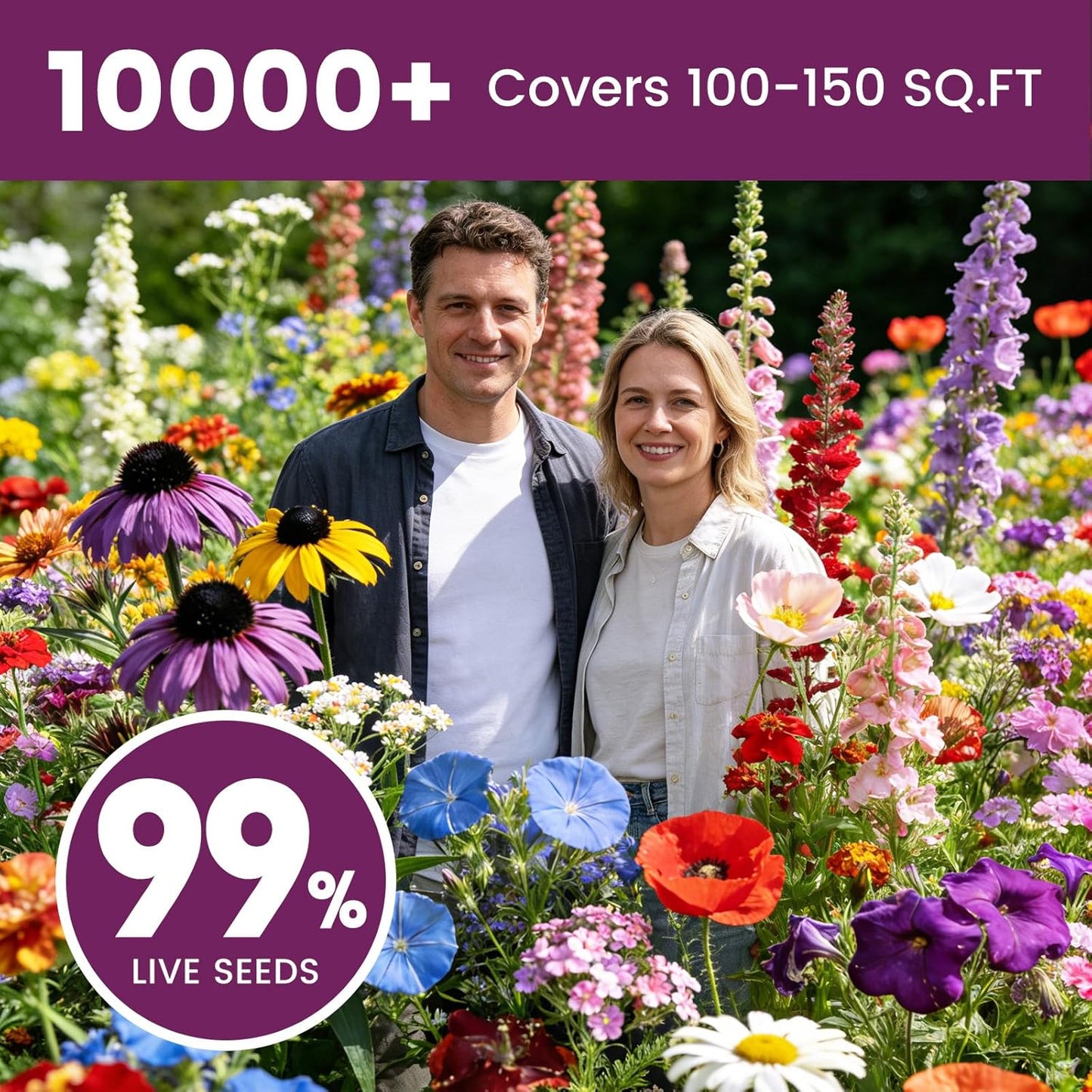 Wildblumensamen Großpackung 10000+, 30g Schmetterling-Kolibri-Mischung, 21 Sorten mehrjährige und einjährige Mischung, Non-GMO alte Blumensamen zum Pflanzen für draußen und drinnen, hohe Keimrate Gartensamen