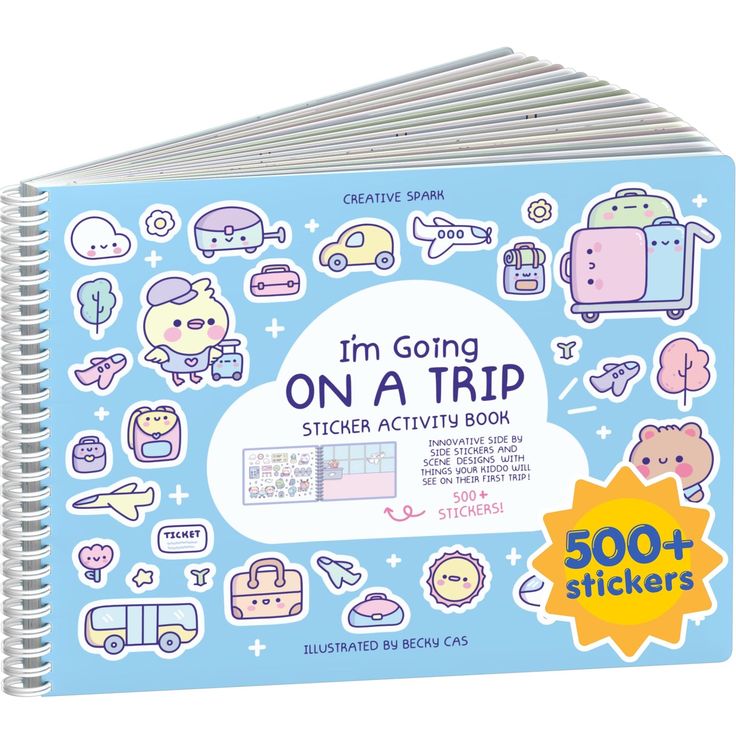 CUPKIN Animals Habitat 500+ Kids Sticker Book Toddler Airplane Travel Activity Coloring and Sticker Book, Road Trip Essentials, 12 Coloring Pages + 12 Scenes for Ages 2–8 Years