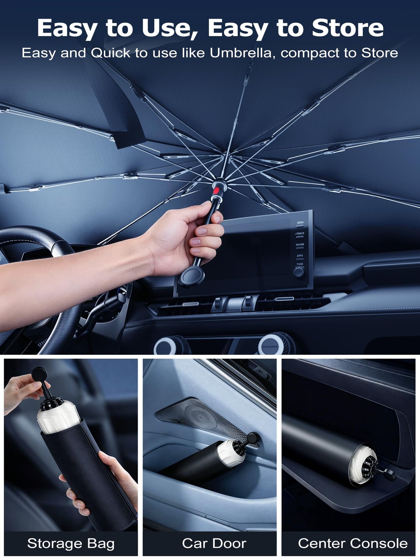 DMJN Umbrella Windshield Sun Shade for Jeep Grand Cherokee (2011-2026), Car Sunshade for Front Windshield [Nano Ice-Crystal Coatings] UPF50+ Heat & UV Block, Protect Interior & Keep Cooler
