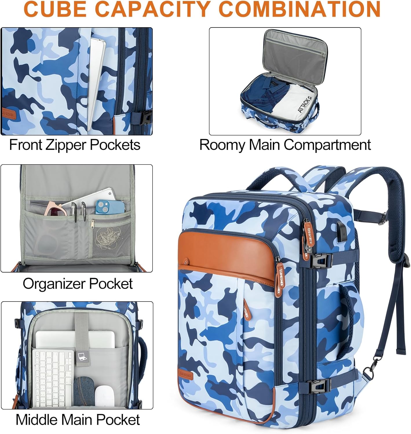 Lumesner Handgepäck Rucksack, extra großer 40L Flugzugelassener Reiserucksack für Damen & Herren