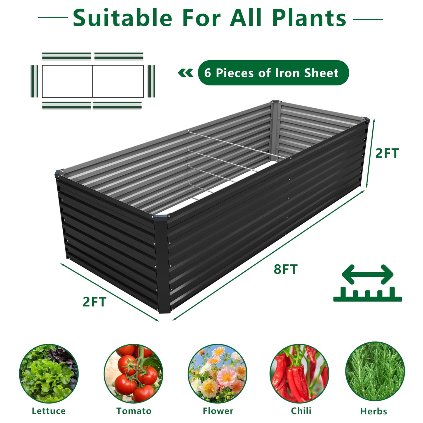 DIIYIV Galvanized Raised Garden Bed Kit Outdoor Patio,6x3x2ft Large Rectangular Metal Planter Boxes,Deep Root Box Planter for Gardening,Vegetables,Flowers,Herbs-Silver