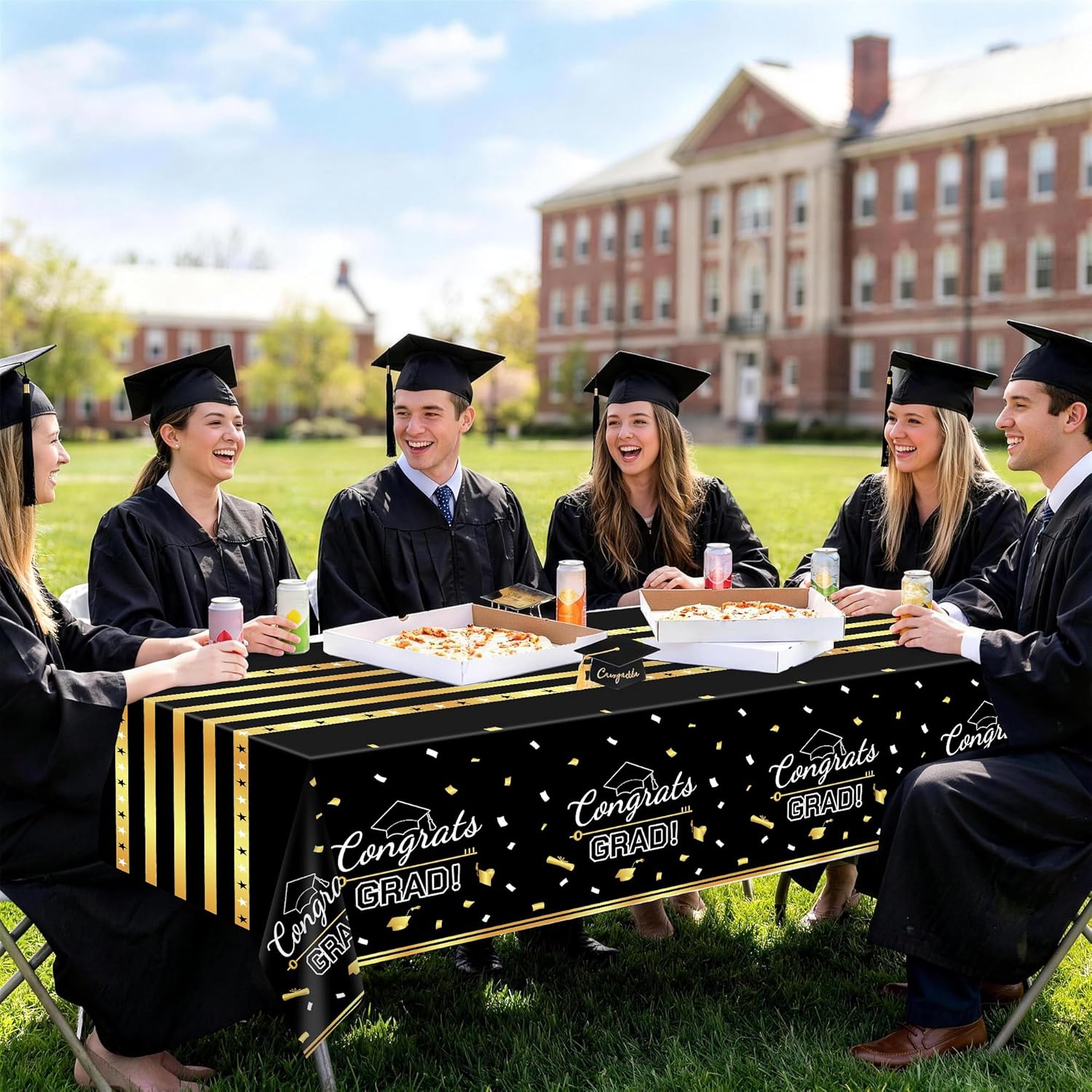 Childom 3 Pack Graduation Tablecloth,Graduation Decorations Class of 2026 Graduation Party Decorations,54"x108" Black and Gold Plastic Table Cloth Disposable Rectangle for Home,School,Party Supplies