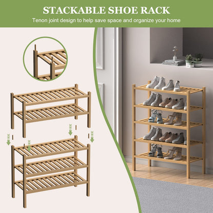 ROMGUAR CRAFT 3 Tier Bamboo Shoe Rack for Closet Free Standing Wood Shoe Shelf Storage Organizer for Entryway Small Space Stackable 27"x11"x20" (Natural)