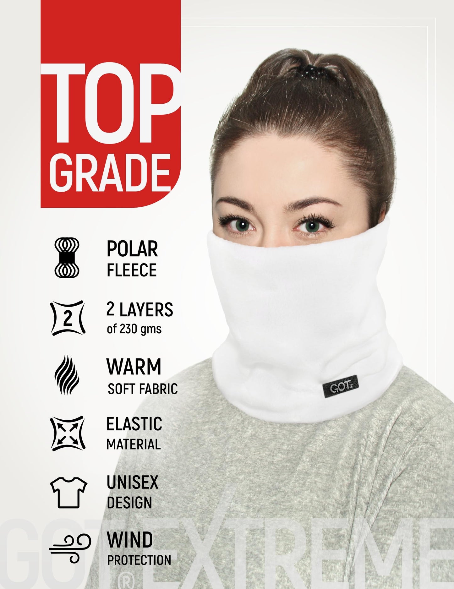 GOT Sports Polar Fleece Nackenwärmer - Doppellagige Winter Ski Gesichtsmaske - Nackengamasche Schal zum Skifahren, Snowboarden, Laufen (Schwarz)