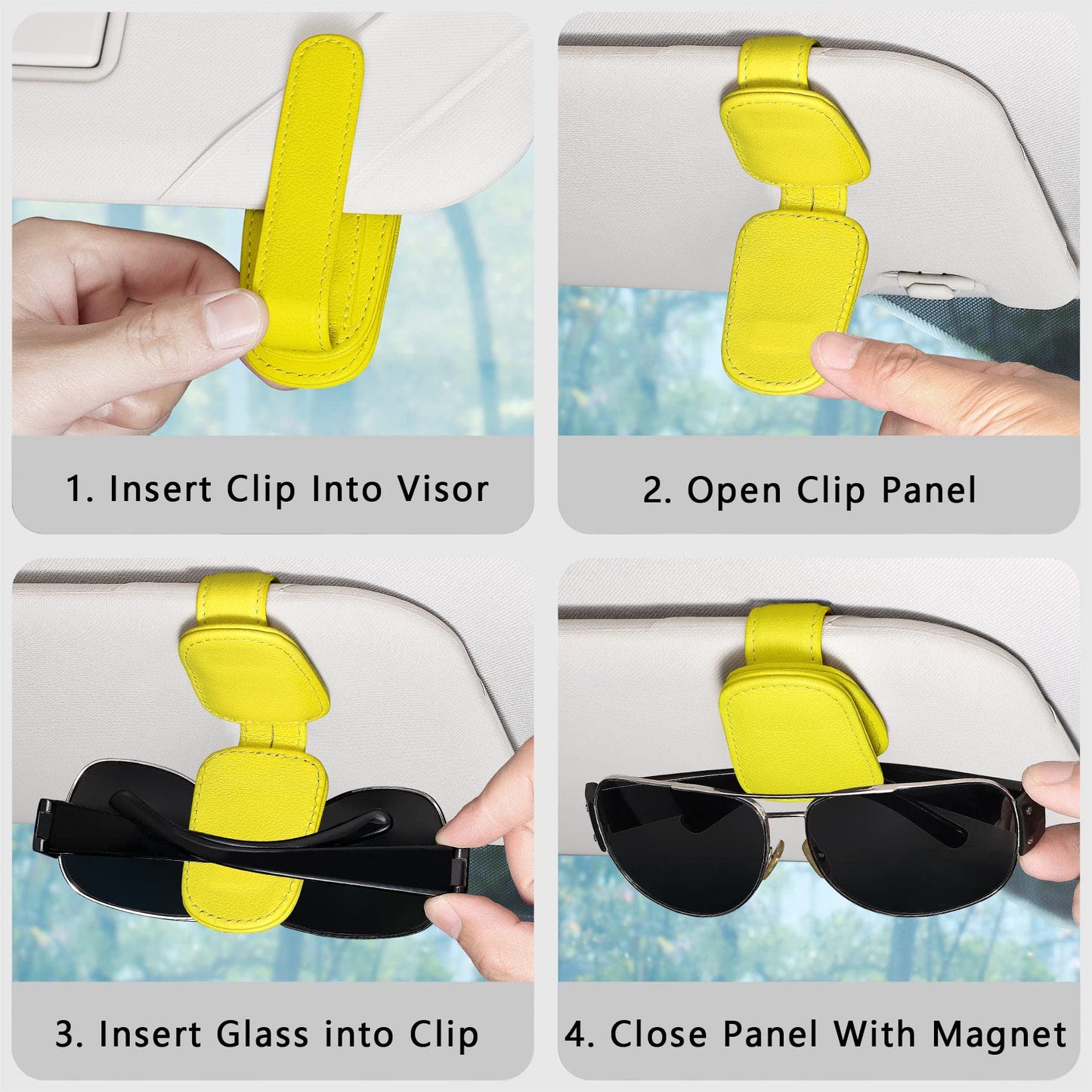 2 Packs Sunglasses Holder for Car Visor, Genuine Leather Car Sunglass Holder, Glasses Clip for Cars,Auto Interior Accessories Universal for SUV Pickup Truck (Black-(2 Pcs)