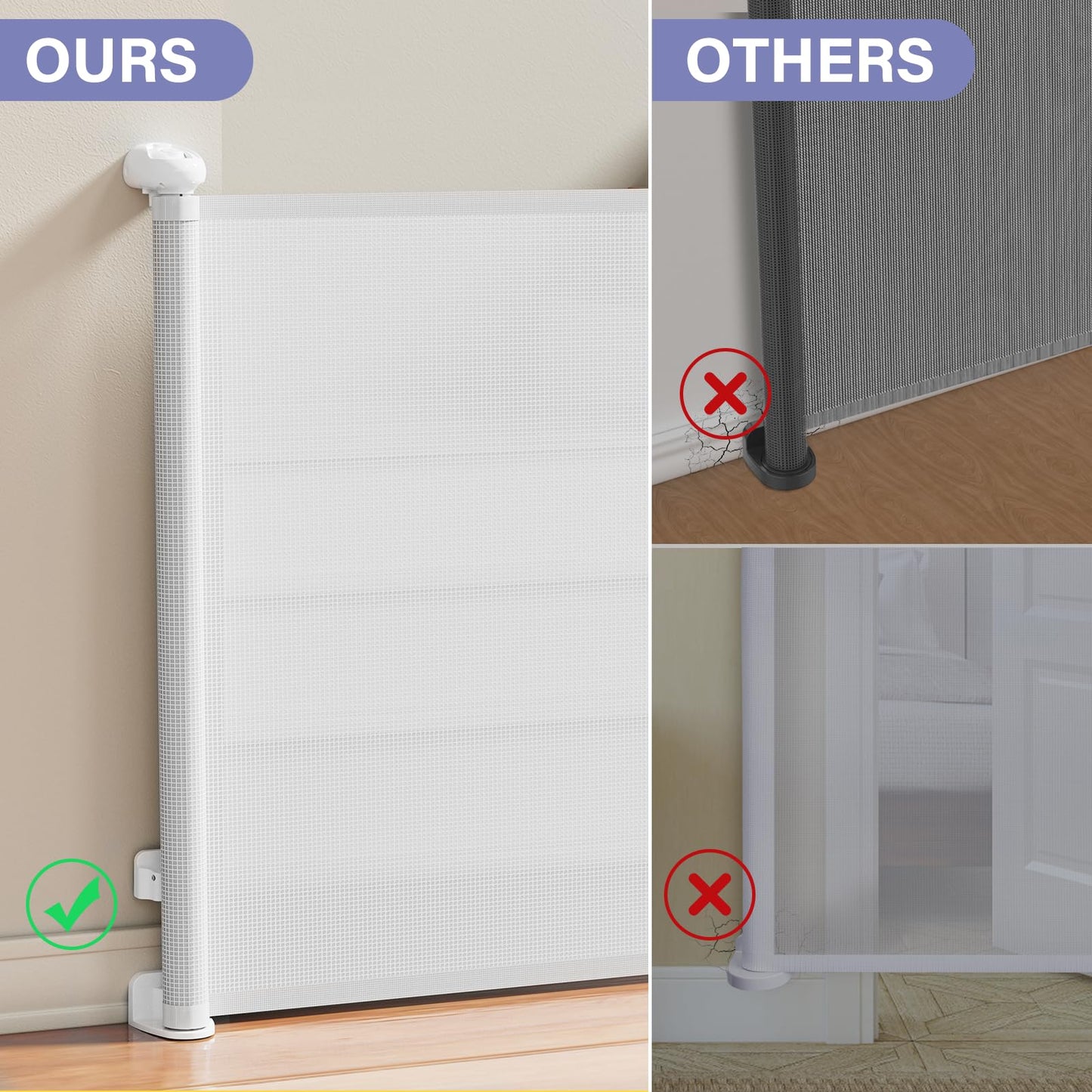 Retractable Baby Gates No Drilling, PRObebi Retractable Dog Gate for the House Extends to 54" Wide 33" Tall, Gates for Baby Indoor, Stair Gate for Outdoor, Staris, Hallways, Doorways, Deck, Porch