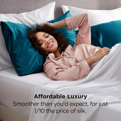 Bedsure Satin-Kissenbezug, Queen-Size, 2er-Pack, Seidenkissenbezügen ähnlich, seidige Kissenhüllen mit Hotelverschluss, Raumdeko, Valentinsgeschenke für Frauen und Männer, Grau, 50x75 cm