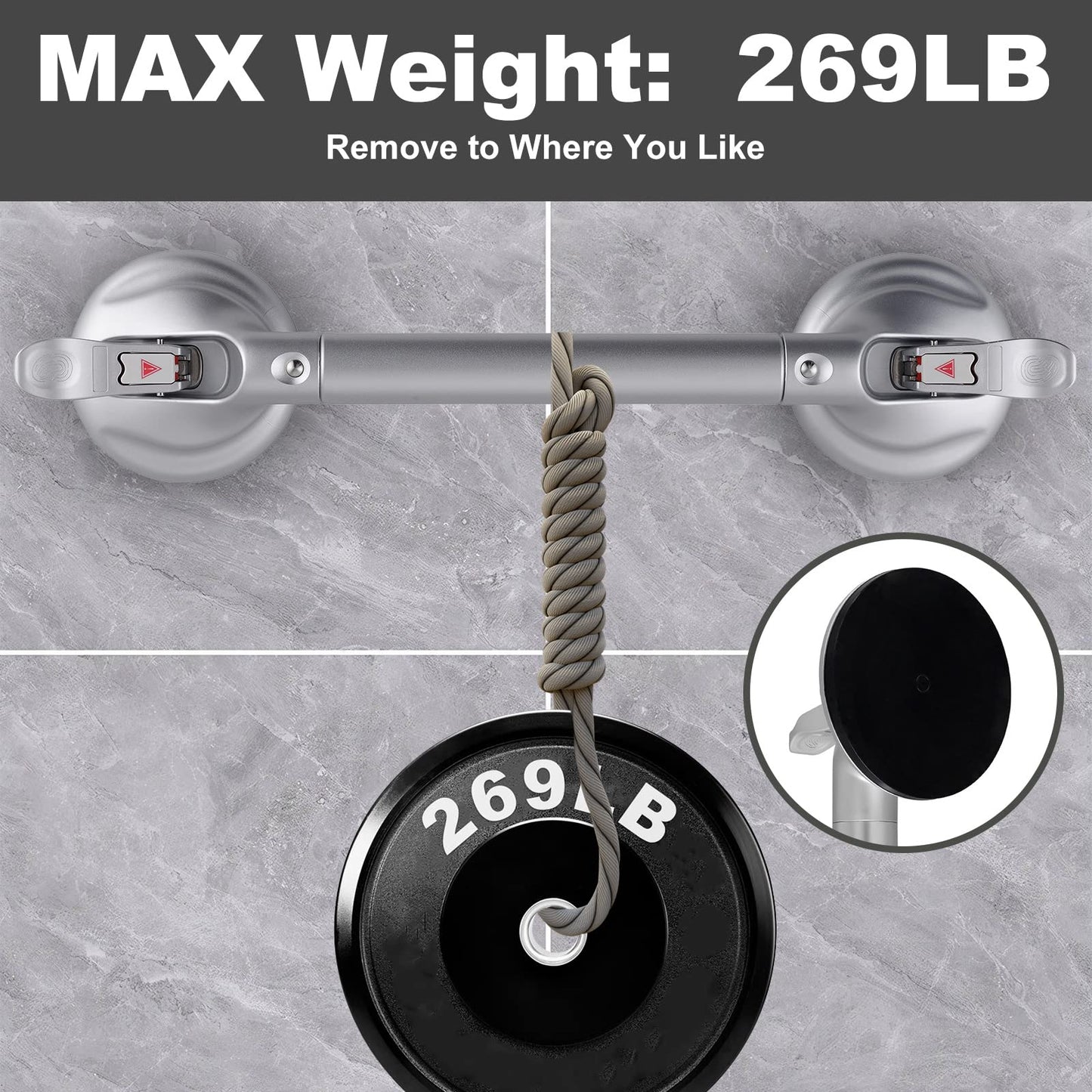15-Inch Shower Handle - Upgraded Grab Bar with Strong Suction Cups for Bathtub & Shower Safety, Ideal for Seniors, Elderly, Disabled -Silver