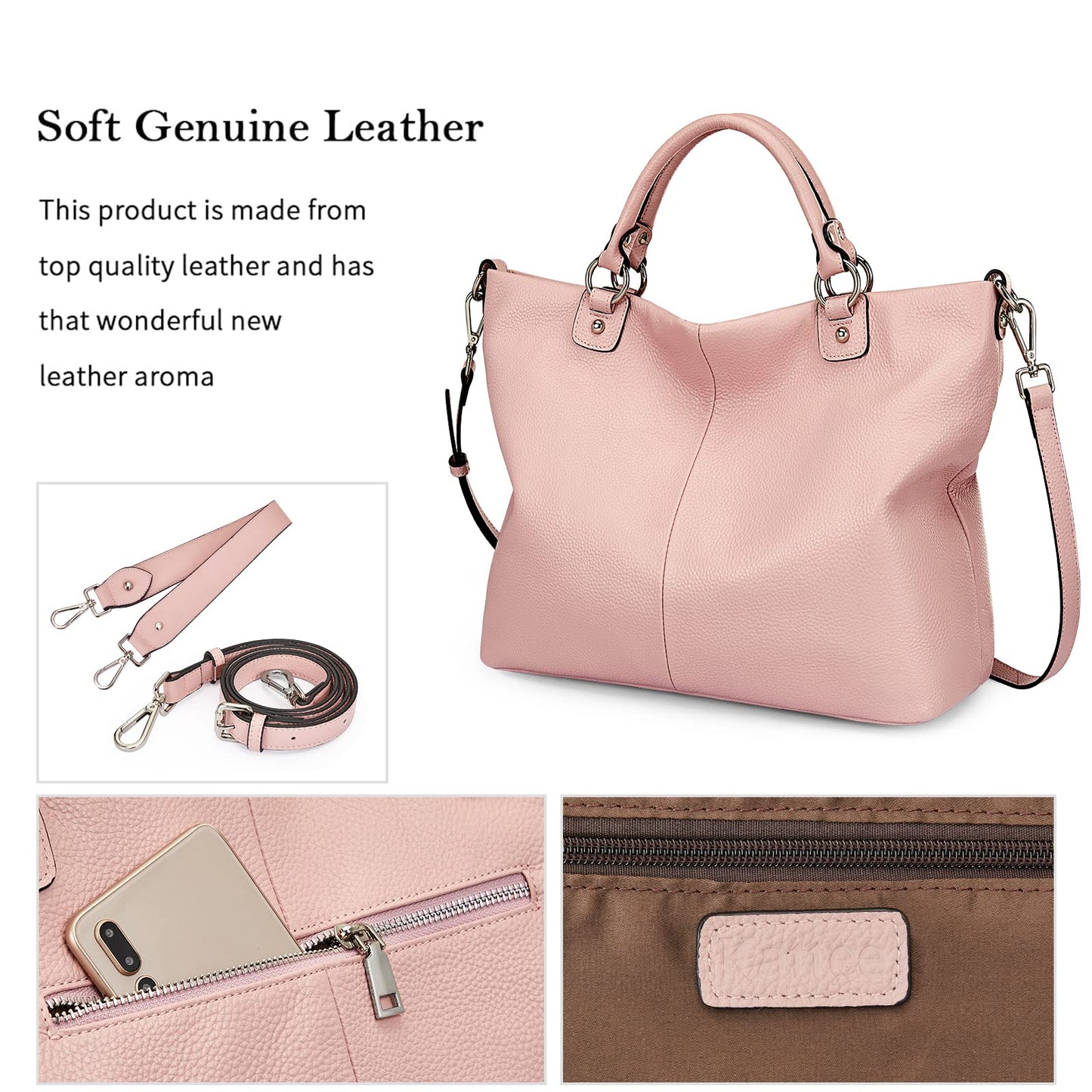 Kattee Damen Weiche Echtleder Tragetasche Schultertasche Handtasche