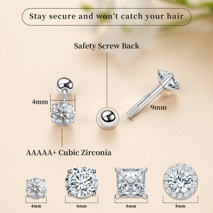 Sereney Dance Ohrringe 925 Sterling Silber Halo Stecker Hypoallergene Ohrringe für Damen, CZ 8 mm Runde Zirkonia Ohrstecker Ohrringe für Herren