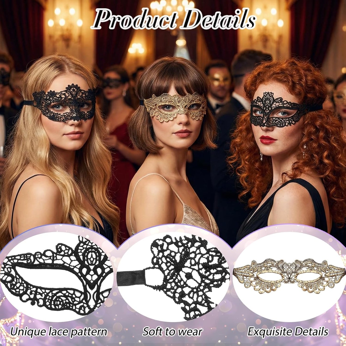 8Pcs Mardi Gras Masquerade Mask for Women Vintage Antique Lace Venetian Mask for Halloween Masquerade Party