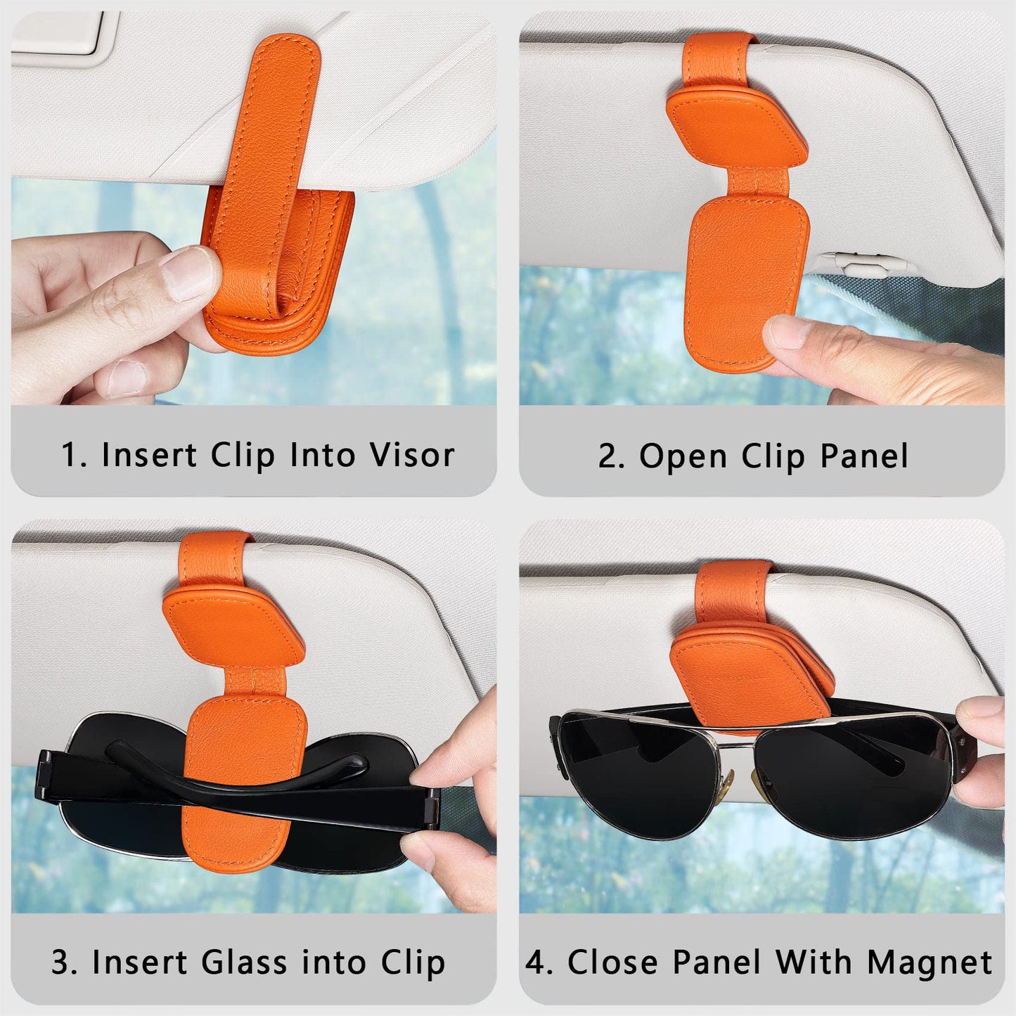 2 Packs Sunglasses Holder for Car Visor, Genuine Leather Car Sunglass Holder, Glasses Clip for Cars,Auto Interior Accessories Universal for SUV Pickup Truck (Black-(2 Pcs)