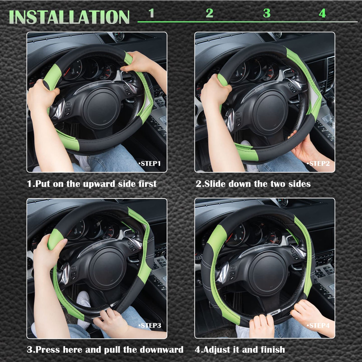 CAR PASS Line Rider Mikrofaser-Leder Sportlicher Lenkradbezug Universal Passend für 95% LKW, SUV, PKW, 36,8-38,1 cm Rutschfest Sicher Bequem Design (Schwarz-Grau)