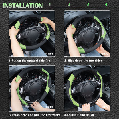 CAR PASS Line Rider Mikrofaser-Leder Sportlicher Lenkradbezug Universal Passend für 95% LKW, SUV, PKW, 36,8-38,1 cm Rutschfest Sicher Bequem Design (Schwarz-Grau)
