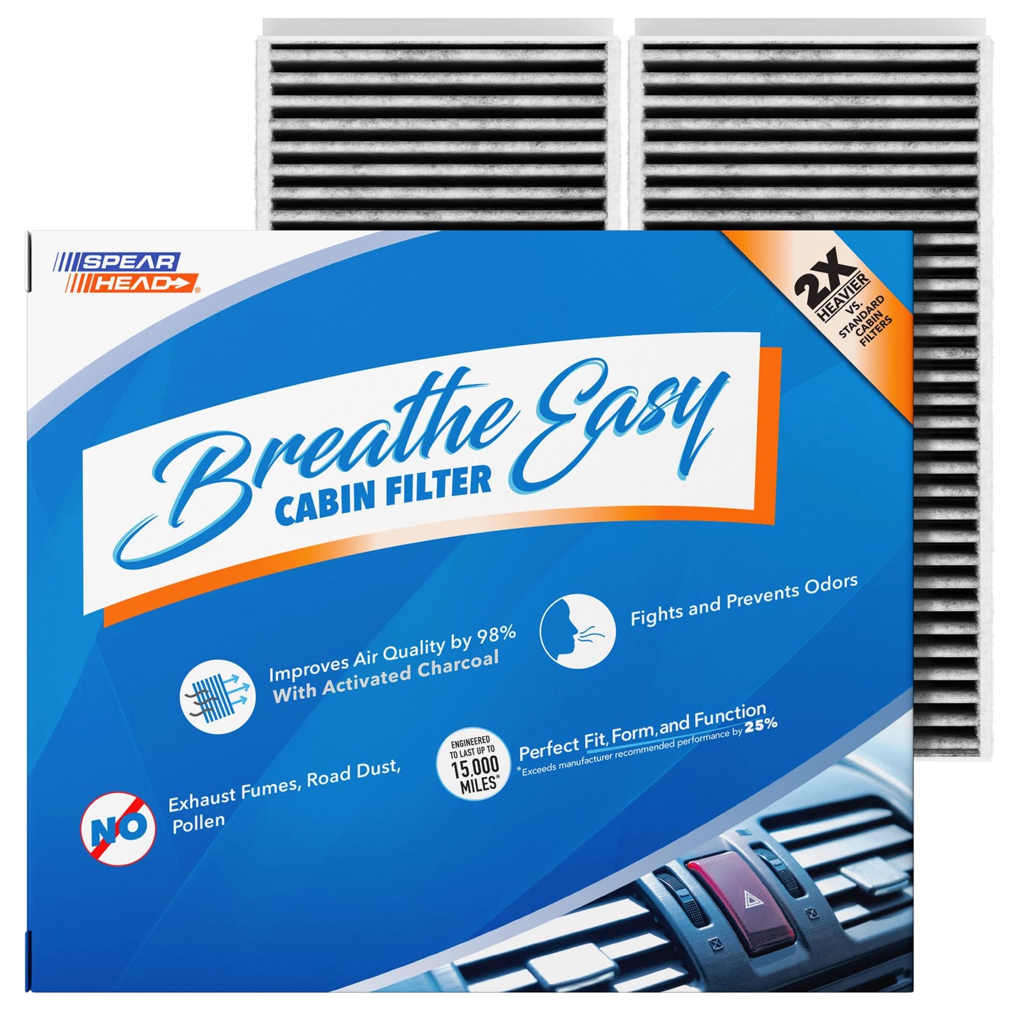 Spearhead Odor Defense Breathe Easy AC & Heater Cabin Filter | Fits Select 2016-2025 Toyota, Lexus, Subaru, 2016-2023 CX-9 Like OEM | Up to 25% Longer Lasting w/Activated Carbon (BE-157)