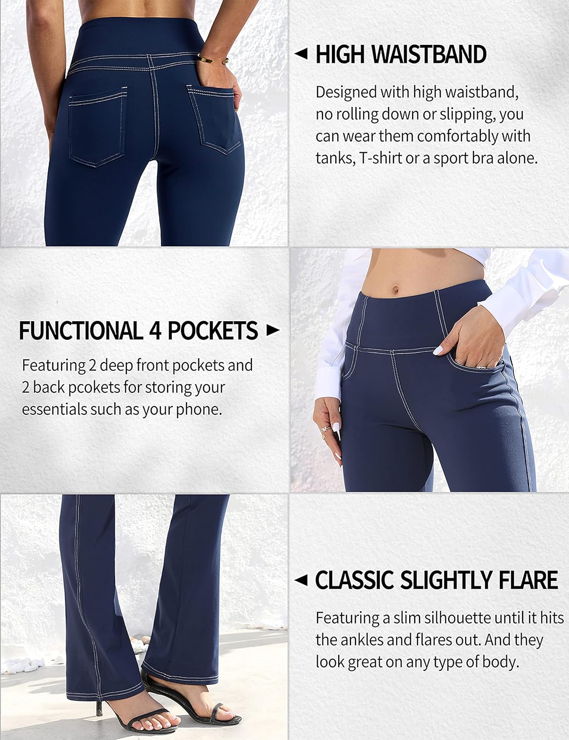 VOOVEEYA Lässige Bootcut Yoga-Hose für Damen, 4 Taschen – Schlagleggings, High Waist, Bauchkontrolle, Bootleg-Arbeitshose