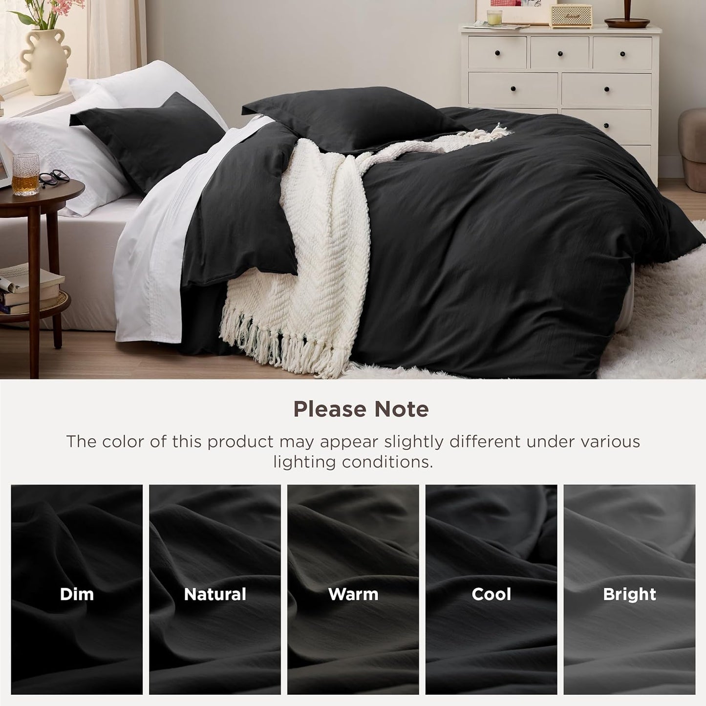 Funda nórdica blanca Bedsure, tamaño Queen, 3 piezas, aspecto de algodón prelavado, juego de cama extrasuave, incluye 1 funda nórdica de 228 x 228 cm con cierre de cremallera y 2 fundas de almohada, edredón no incluido