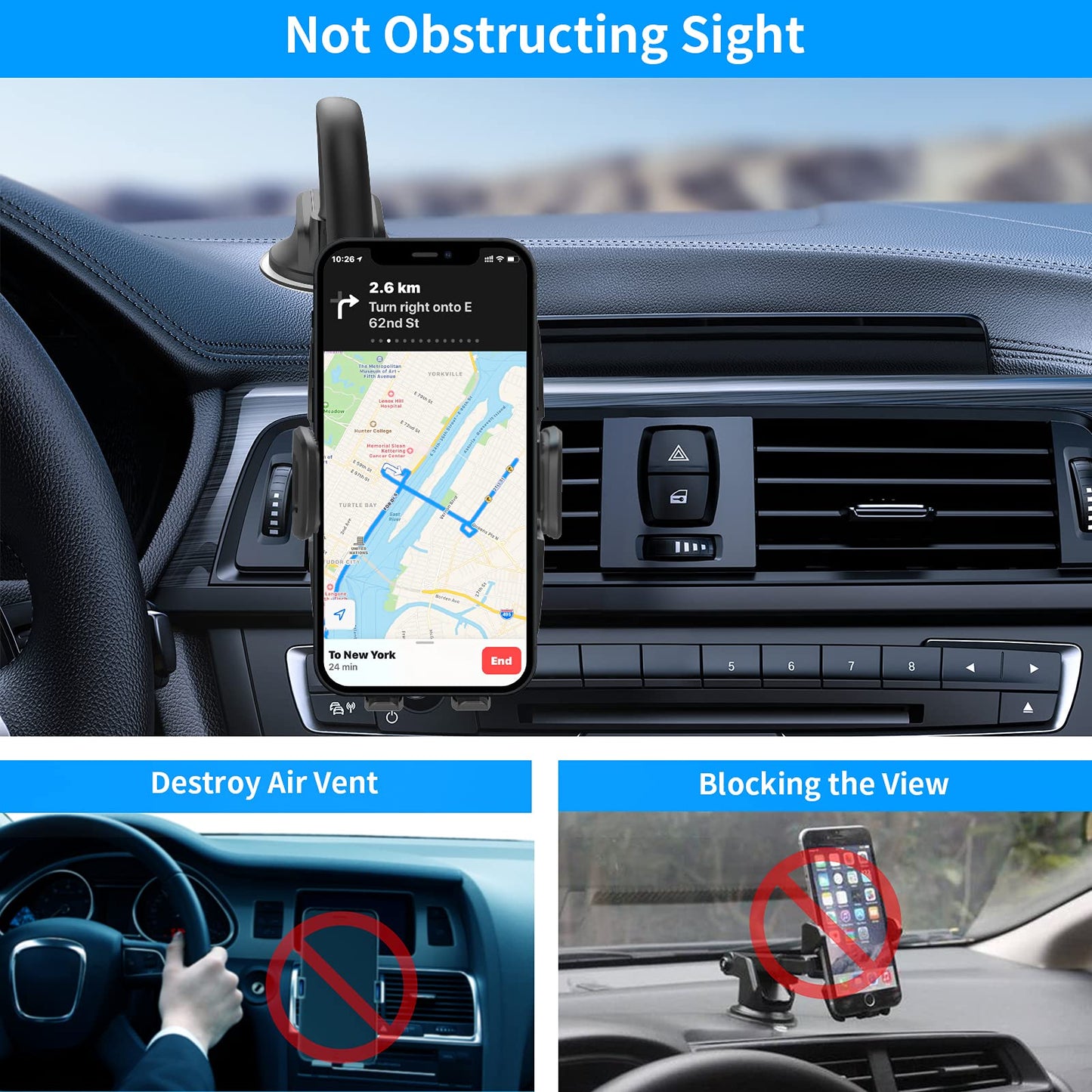 APPS2Car 14'' Gooseneck Car Phone Holder,Heavy Duty Phone Holder for Truck, [Flexibile Long Arm] [Anti Shake stabilizer] Windshield Car Phone Mount Suction Cup,Fit for iPhone, Samsung (Mirror Black)