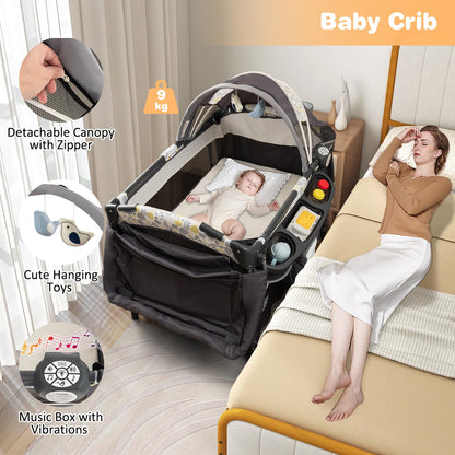 BABY JOY 4 in 1 Pack and Play, Portable Baby Playard with Bassinet & Flip-Away Changing Table, Canopy, Portable Bedside Crib with Storage Basket, Oxford Bag, Infant Bassinet from Newborn to Toddlers