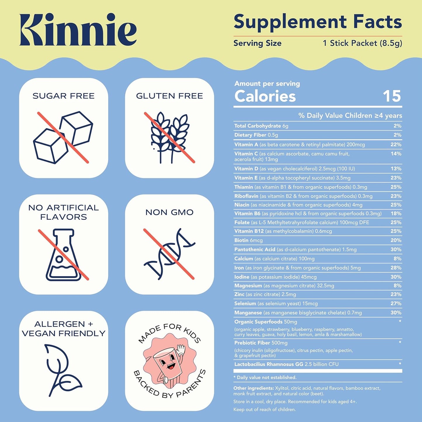 Kinnie Fueling Futures Bundle Pack - Multivitamin, Calm, and Immune Hydration - Sugar-Free with Probiotics, Magnesium & Electrolytes - 90 Stick Packs