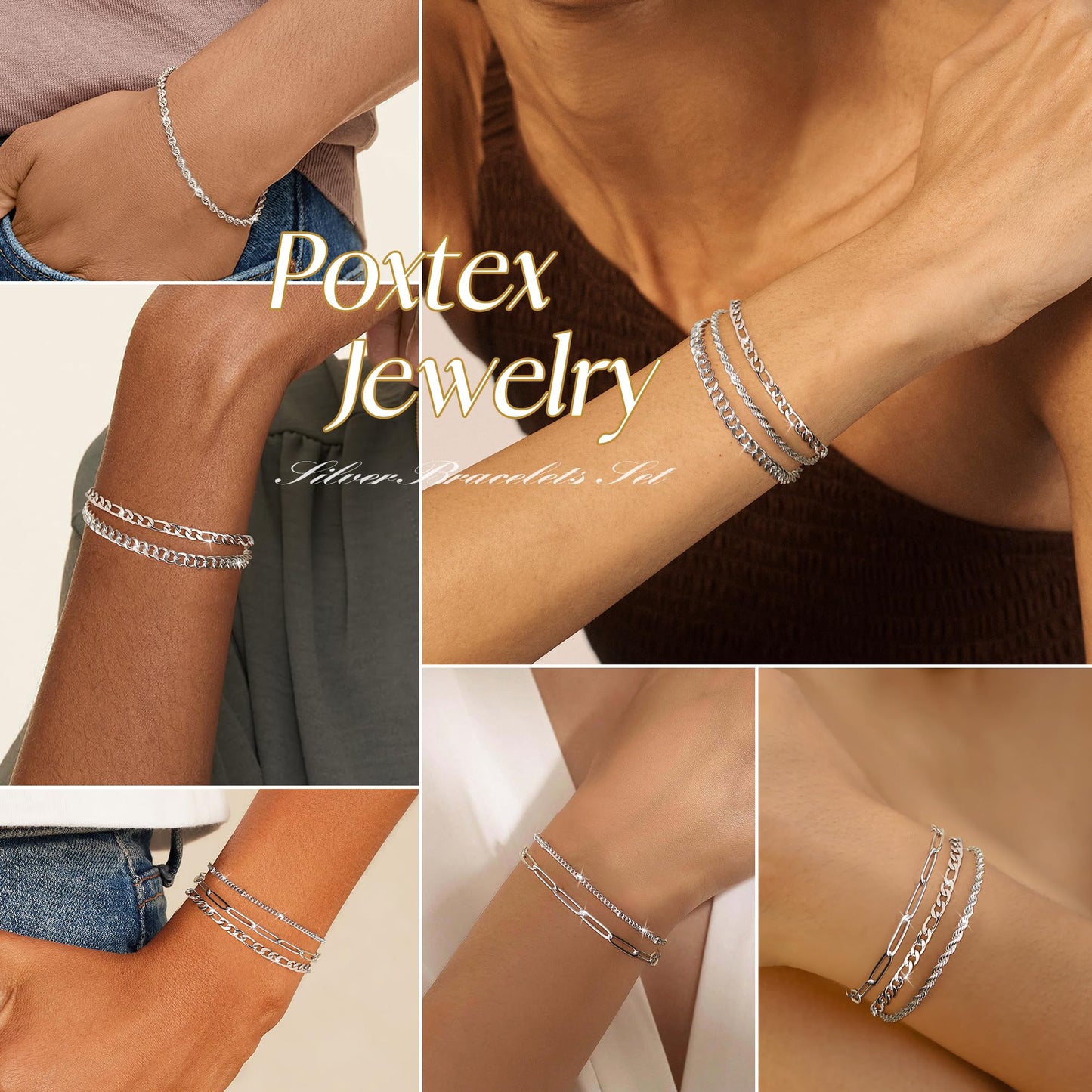Goldarmbänder für Frauen Stapel Nicht Anlaufen, 14K Vergoldete Stapelbare Armbänder Set für Frauen Trendy, Wasserdicht Einfacher Schmuck Sets Geschenke Inklusive Perlen-/Kuban-/Büroklammer-/Fischgräten-/Seilglieder-Kette, Modeaccessoires
