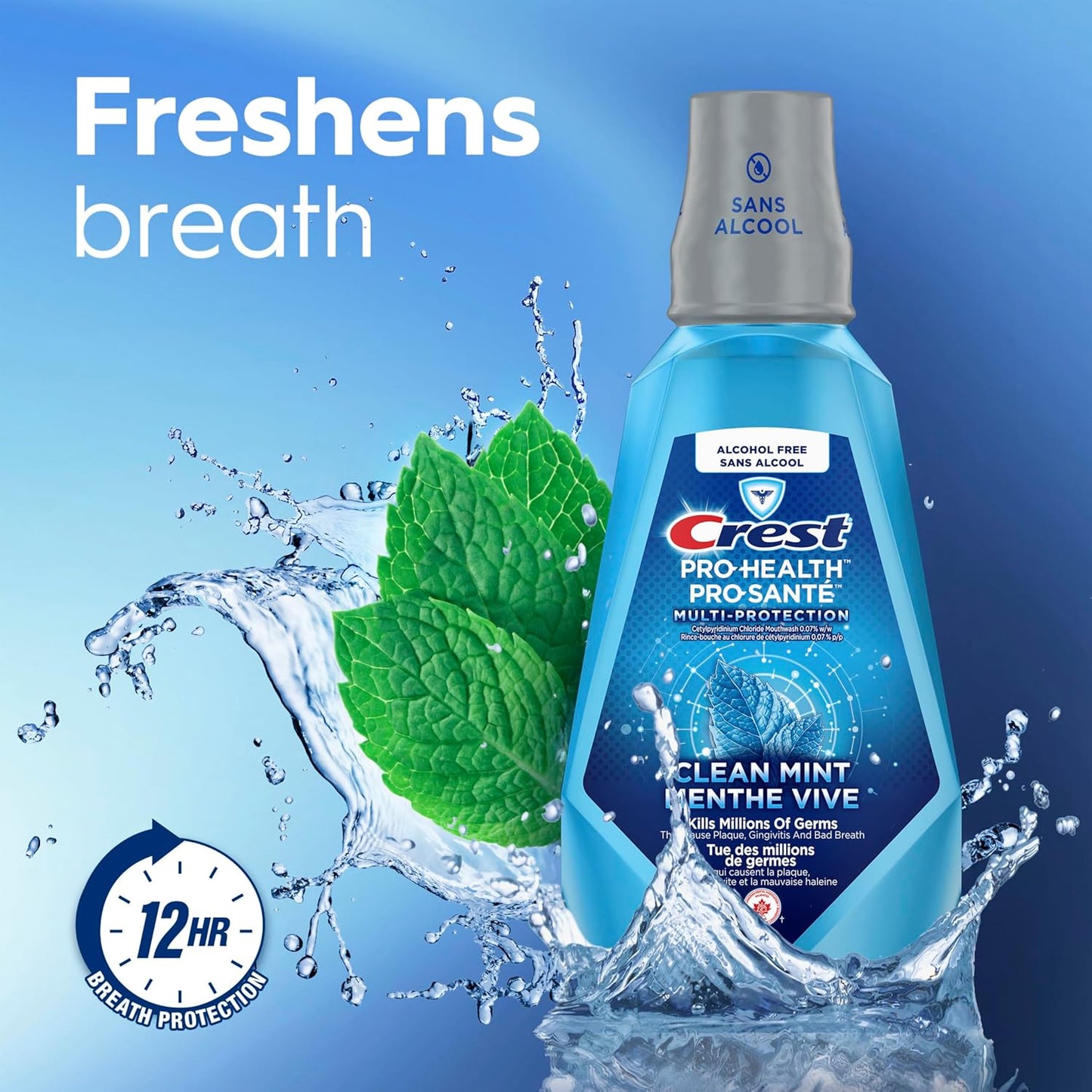 Crest Pro-Health Multi-Protection Mundspülung alkoholfrei, frischer Minzgeschmack, erfrischt den Atem mit 12 Stunden Atemschutz, 1L