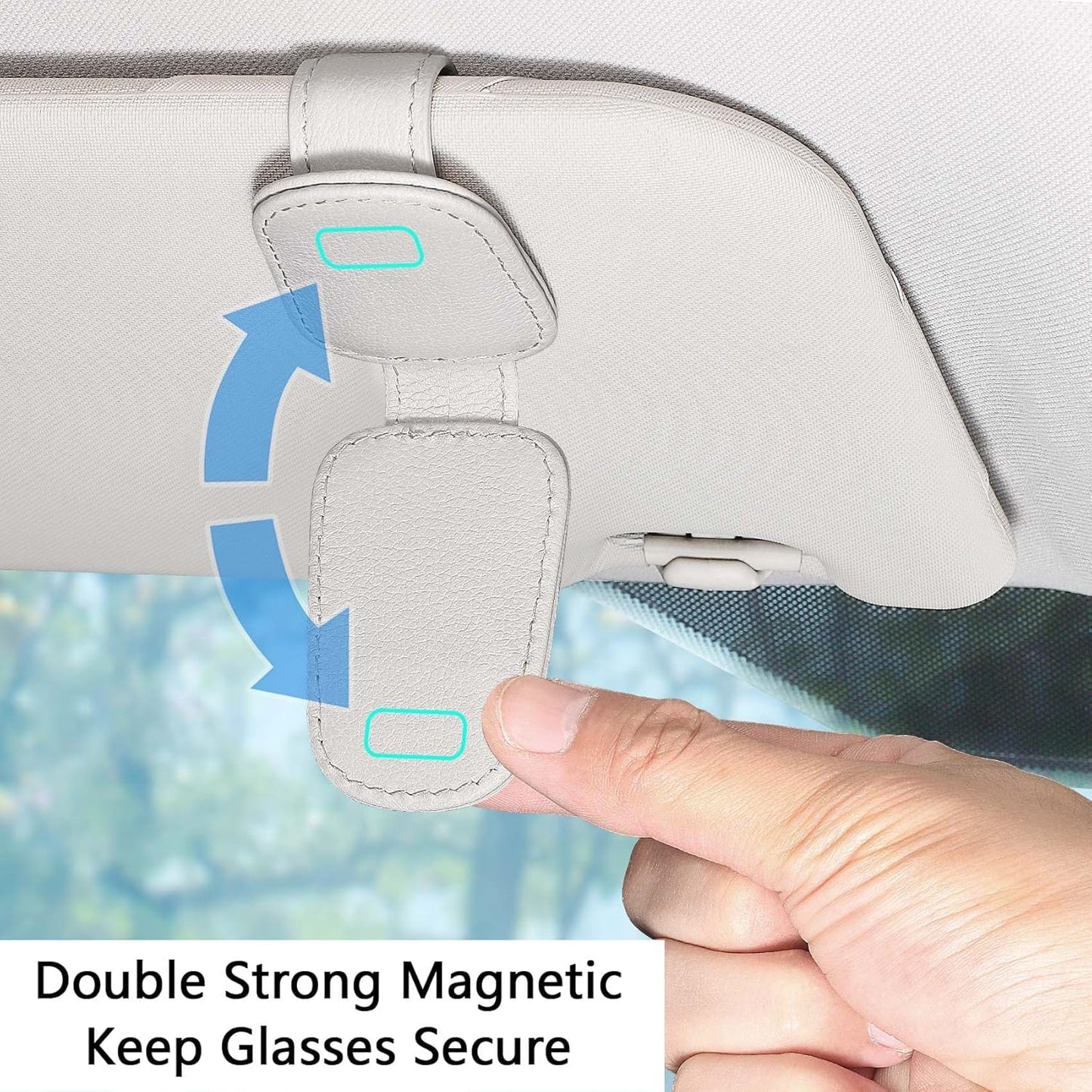 2 Packs Sunglasses Holder for Car Visor, Genuine Leather Car Sunglass Holder, Glasses Clip for Cars,Auto Interior Accessories Universal for SUV Pickup Truck (Black-(2 Pcs)