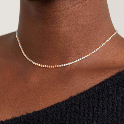 Robaice Tennis-Halskette für Damen, 14 Karat vergoldete Strass-Halskette für Frauen, zierliche Cubic Zirkonia geschliffene Kunst-Diamant-Kette 2 mm