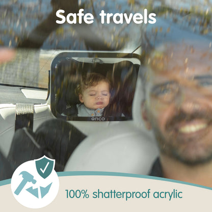 Onco Baby-Autospiegel für nach hinten gerichtete Kindersitze (2 Stück) – 100 % bruchsicher & rüttelfest, preisgekrönter konvexer Autospiegel für Babys mit 360°-Drehung, Neugeborenen-Essentials (24,4 x 17,5 cm)