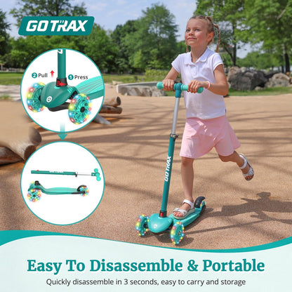 Gotrax KS1 Kinder-Roller, LED-Räder und 3-fach verstellbare Lenkerhöhe, Lean-to-Steer & breites Anti-Rutsch-Deck, 3-Rad-Roller für Jungen und Mädchen ab 3 Jahren und bis 45 kg