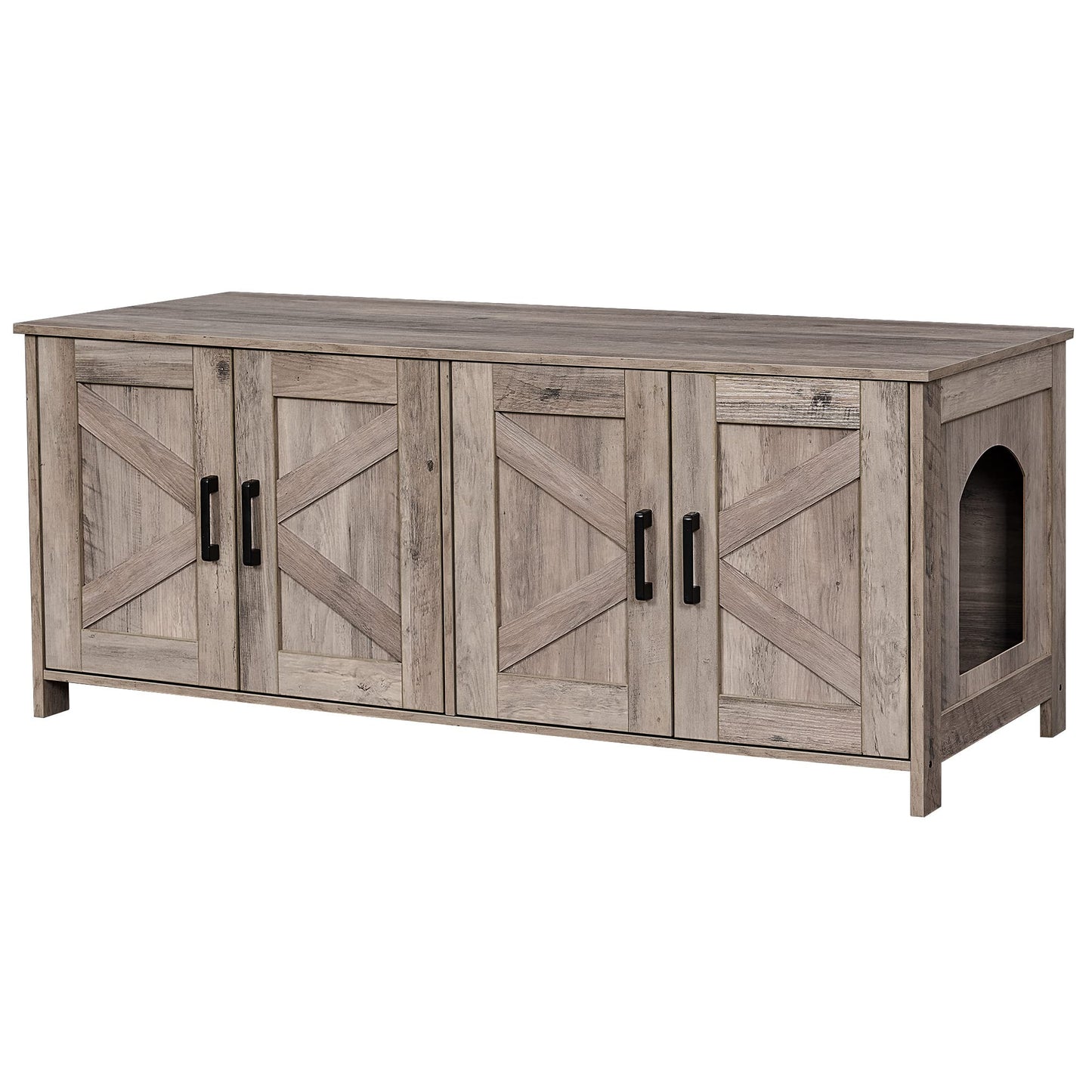 Homhedy Cat Litter Box Enclosure, Wooden Cat Washroom Furniture with Barn Door, Pet House, Fit Most of Litter Box, White